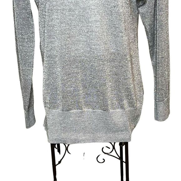 Loft crew neck metallic silver lightweight wool blend sweater size L - Picture 6 of 15